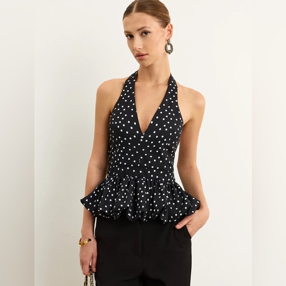 209 Polka Dot Halter Peplum Top - Picture 1 of 6